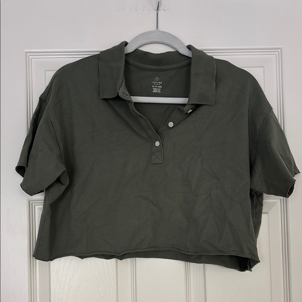 Aerie Women’s cropped Green Polo Shirt